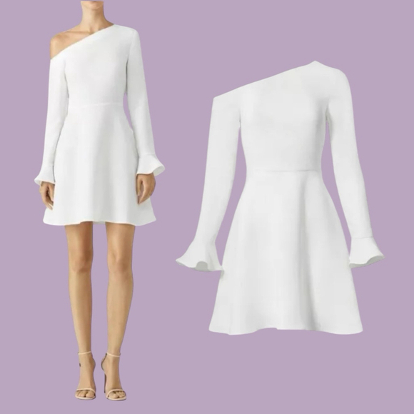 LIKELY Long Sleeve Formal Skater Dress White sz 4 Off Shoulder Minimalist  Fancy